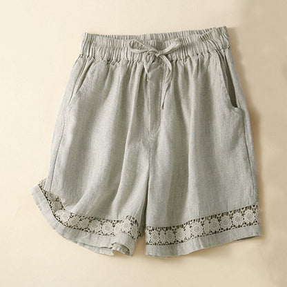 Drawstring Waist Lace Trim Shorts