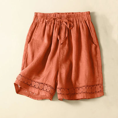 Drawstring Waist Lace Trim Shorts