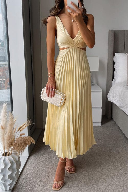 Women’s Pleated V-Neck Midi Dress