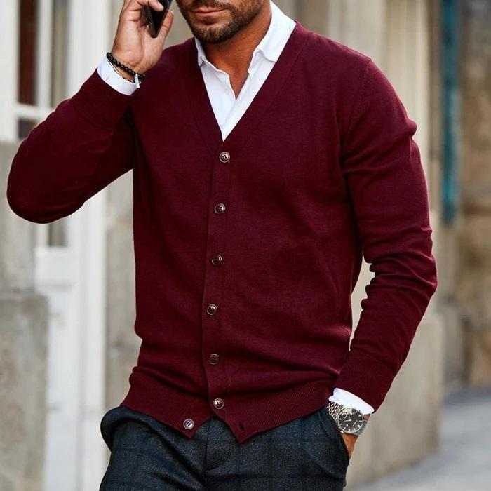 V Neck Button Cardigan | Slim Fit Knitwear