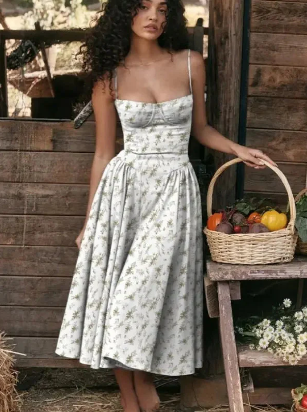 Women's Corset Strappy Wedding Guest Midi Dress