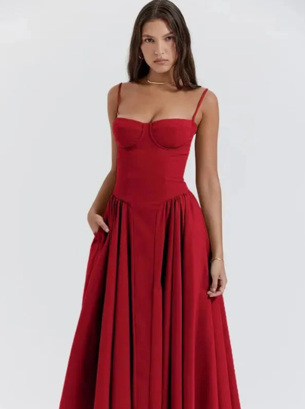 Women's Corset Strappy Wedding Guest Midi Dress