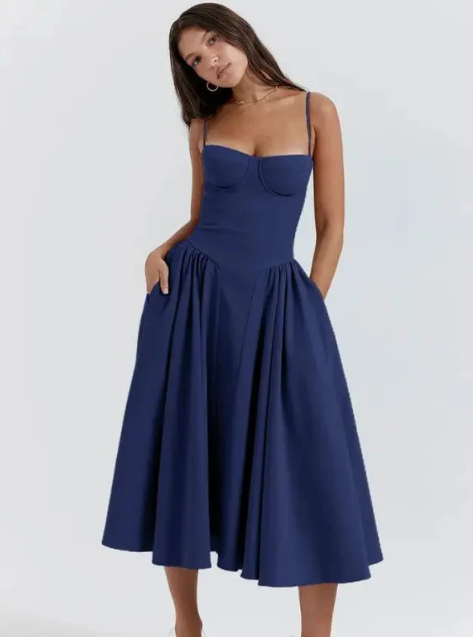 Women's Corset Strappy Wedding Guest Midi Dress