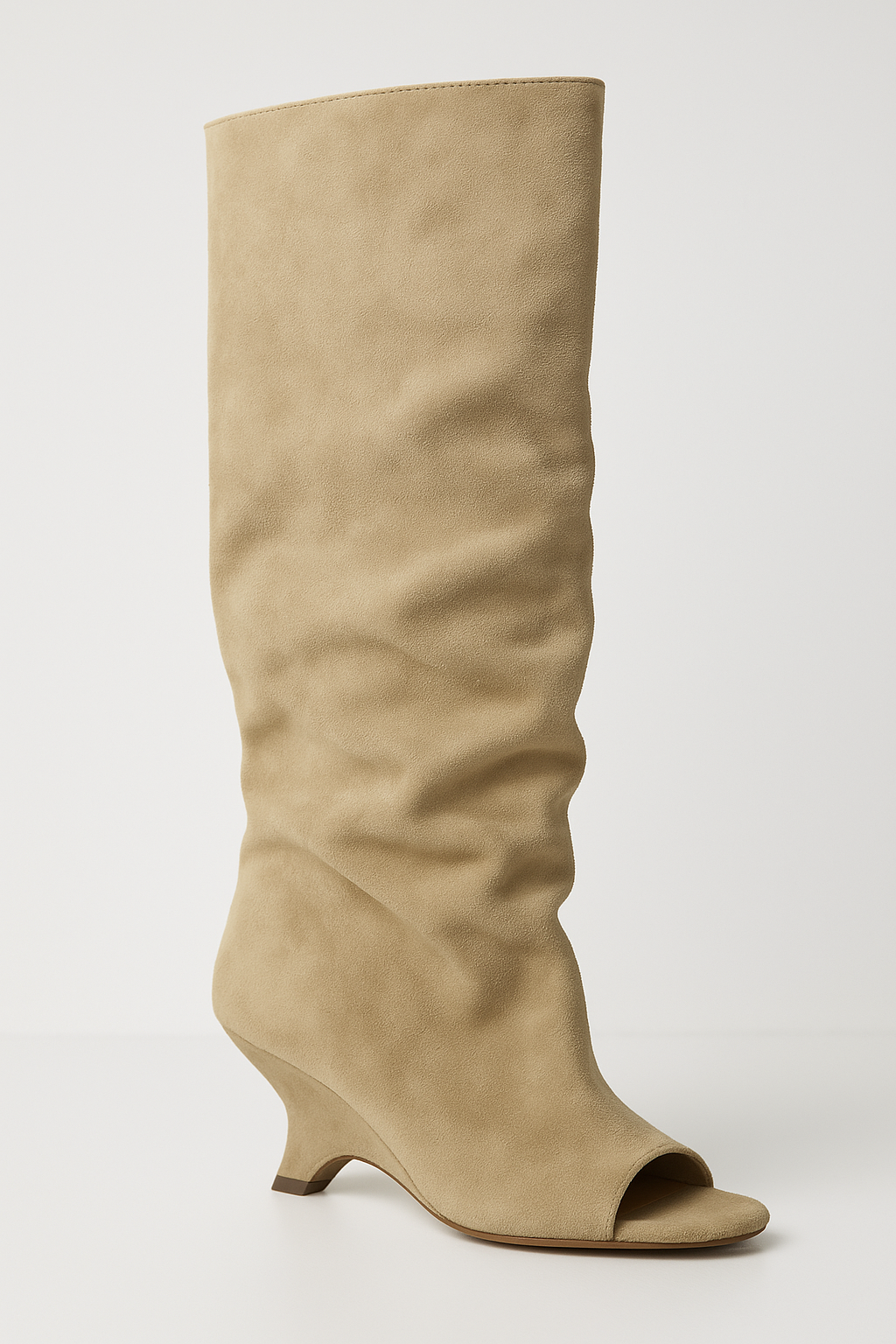 Knee High Boots | Peep Toe Sculpted Wedge Heel