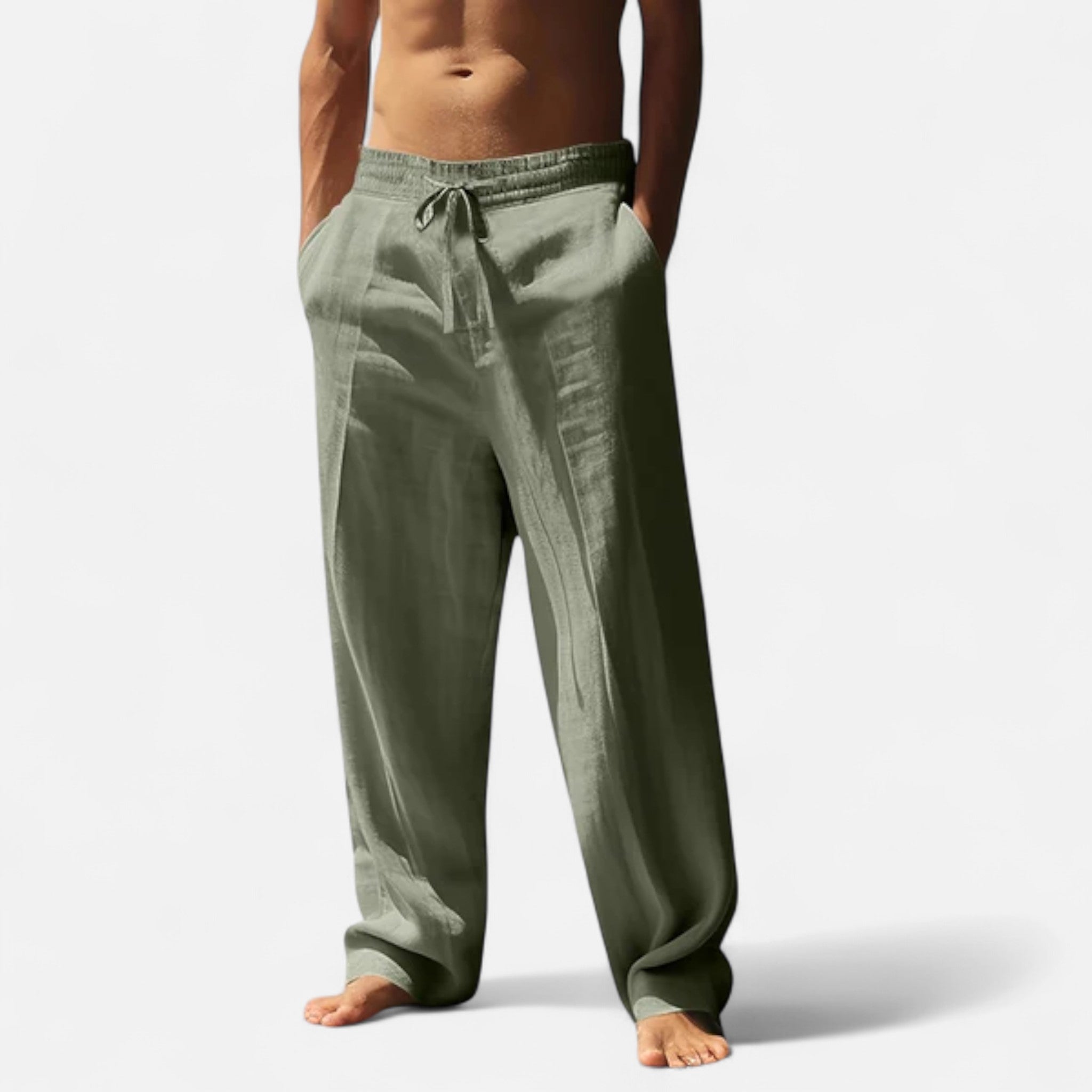 Relaxed Drawstring Wide-Leg Linen Trousers