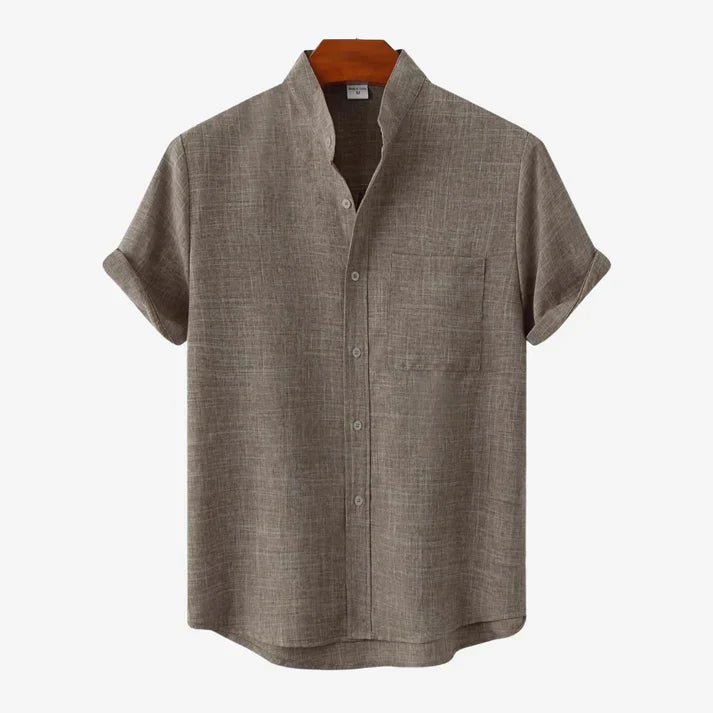 Men’s Relaxed Linen Band Collar Shirt