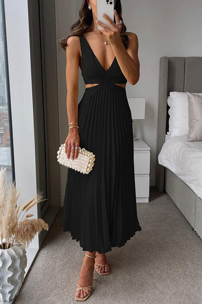Women’s Pleated V-Neck Midi Dress
