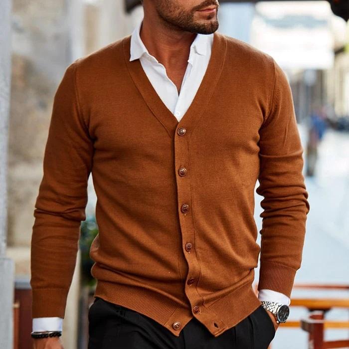 V Neck Button Cardigan | Slim Fit Knitwear