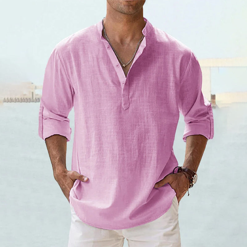 Men's Casual Henley Shirt | Vintage Long Sleeve Grandad