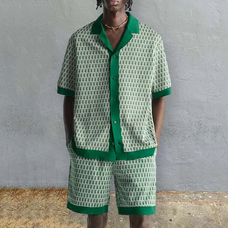 Men's Geometric Print Shirt and Shorts Set