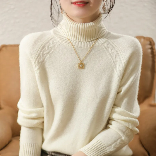 Turtleneck Knit Jumper | Slim Fit with Cable Detail