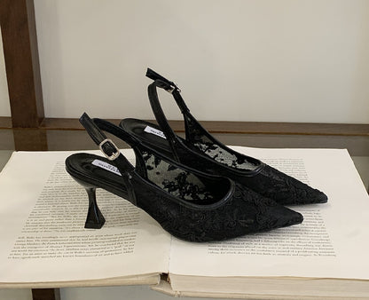 Slingback Heels Women's Beaded Lace