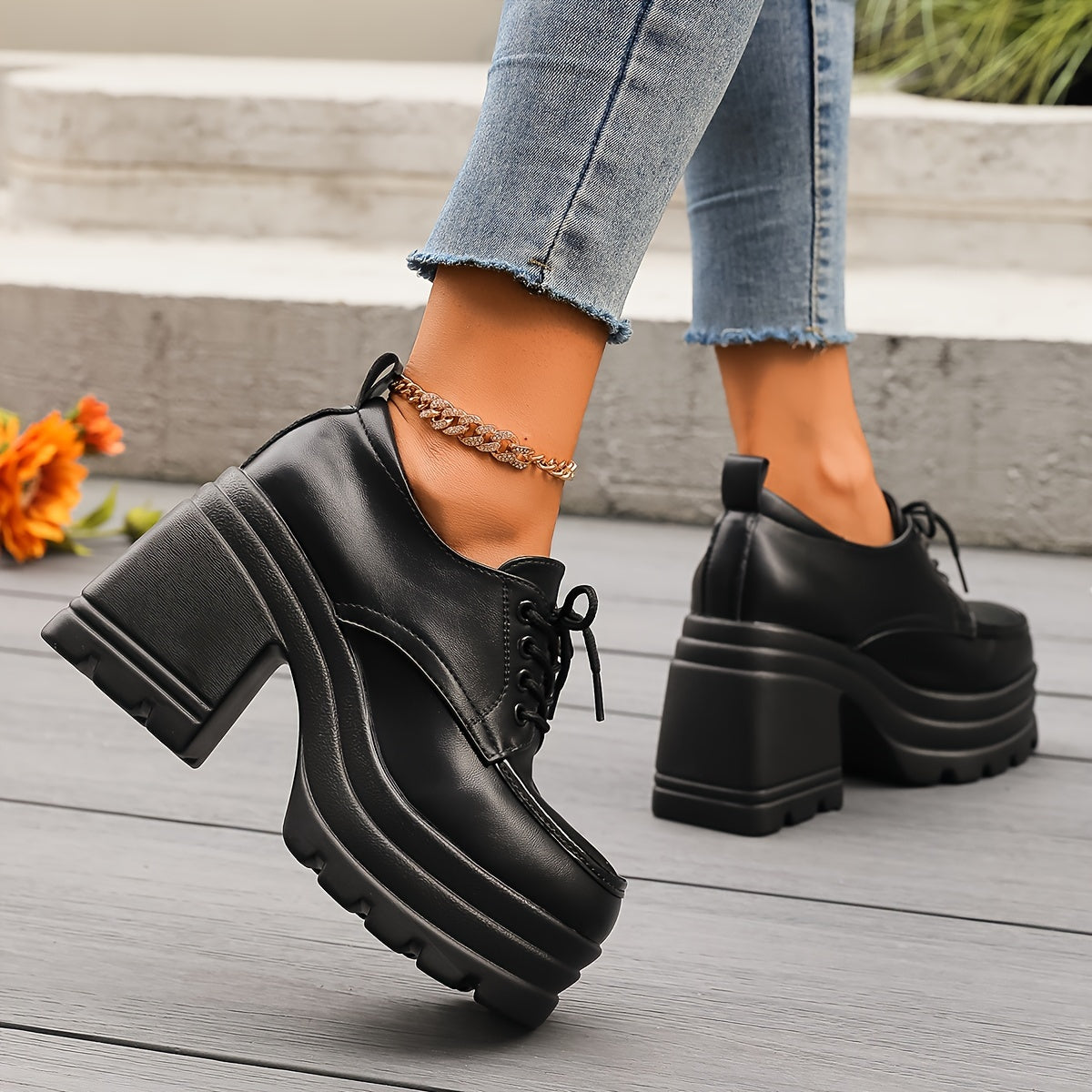 Chunky Block Heel Oxford Boots