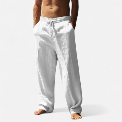 Relaxed Drawstring Wide-Leg Linen Trousers