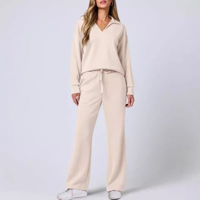 Loungewear Set | Long Sleeve Top with Wide Leg Trousers