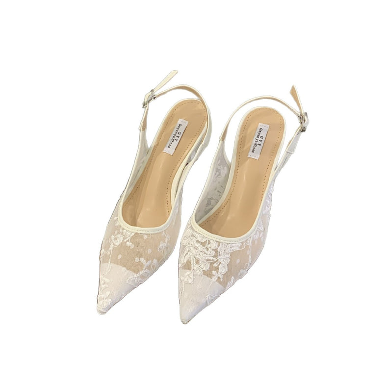 Slingback Heels Women's Beaded Lace