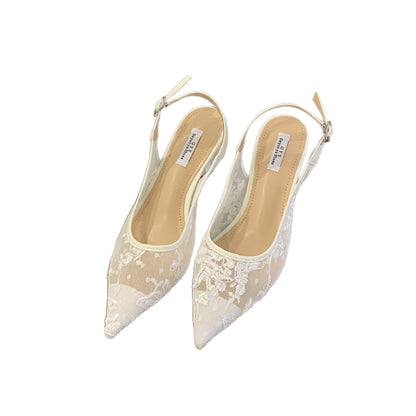 Slingback Heels Women's Beaded Lace