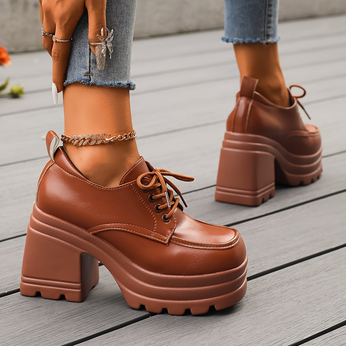 Chunky Block Heel Oxford Boots