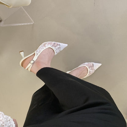 Slingback Heels Women's Beaded Lace