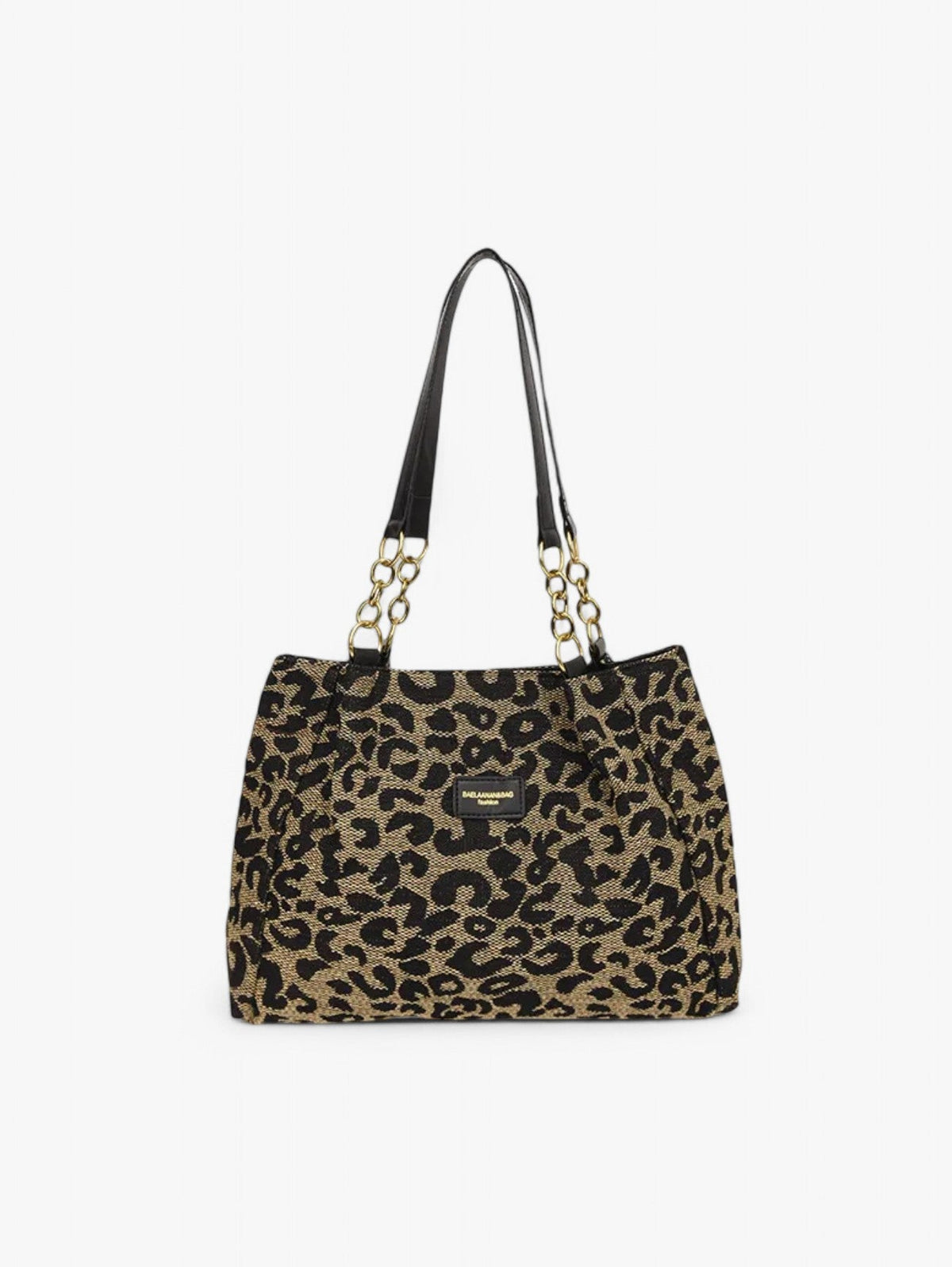 Women's Leopard Print Large Shoulder Tote Bag Gold Chain Details