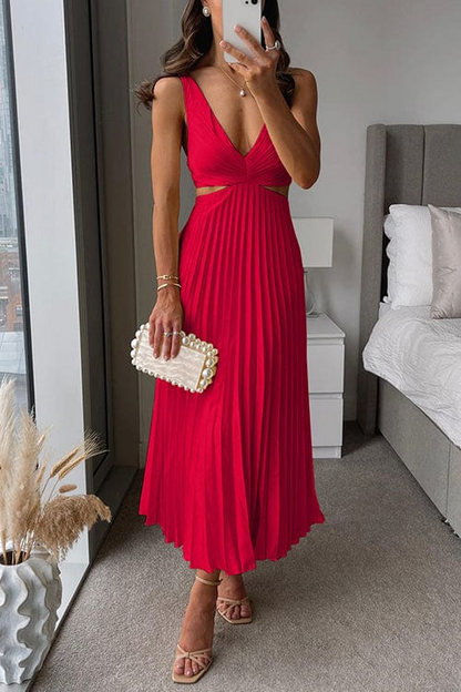 Women’s Pleated V-Neck Midi Dress