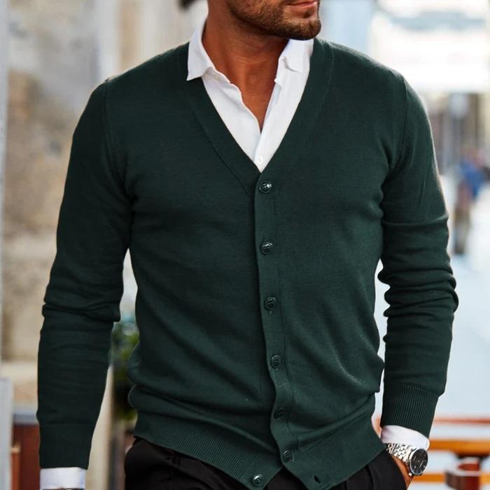 V Neck Button Cardigan | Slim Fit Knitwear