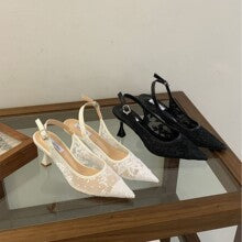 Slingback Heels Women's Beaded Lace