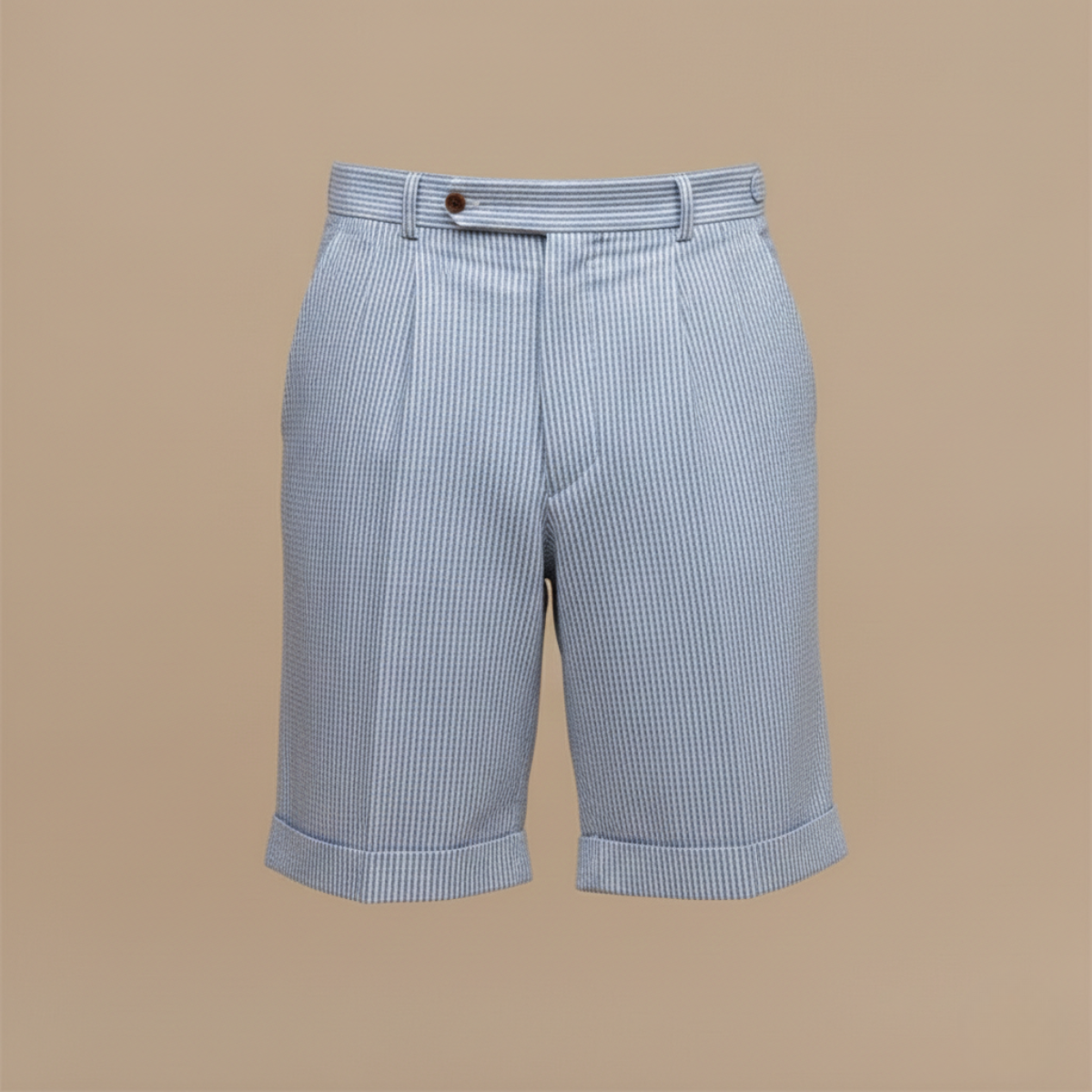 Striped Turn-Up Hem Pleated Chino Shorts