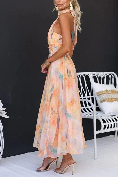 Women's Halter Watercolour Maxi Dress