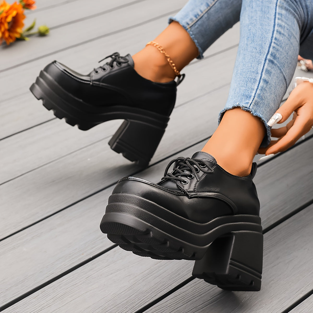 Chunky Block Heel Oxford Boots