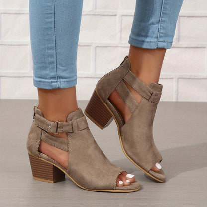 Elegant Peep-Toe Block Heel Sandals