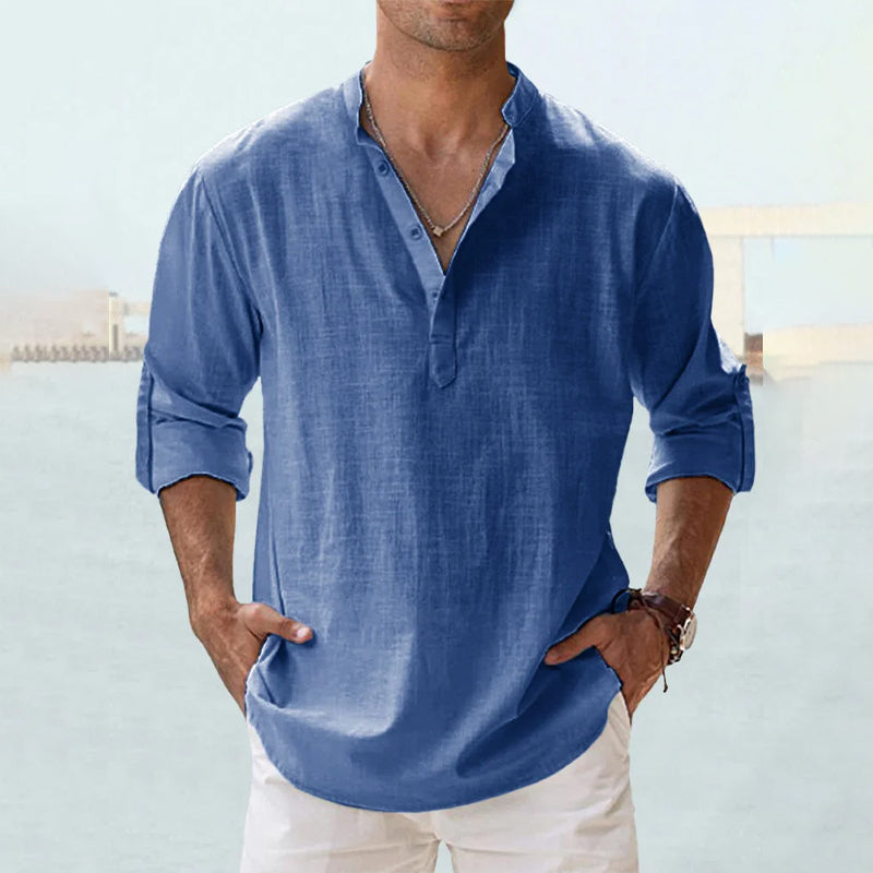 Men's Casual Henley Shirt | Vintage Long Sleeve Grandad