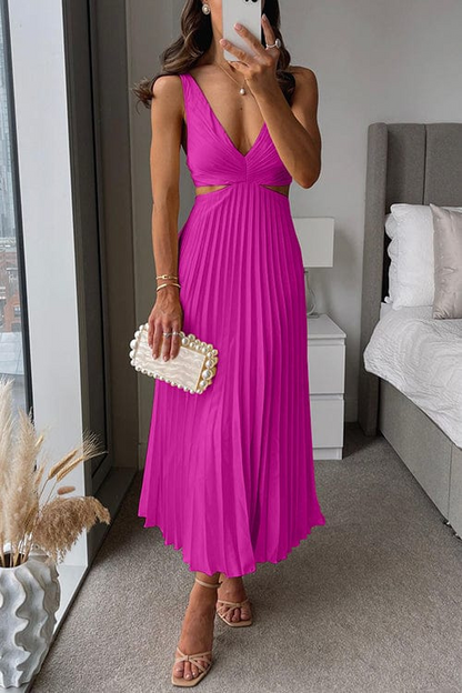 Women’s Pleated V-Neck Midi Dress