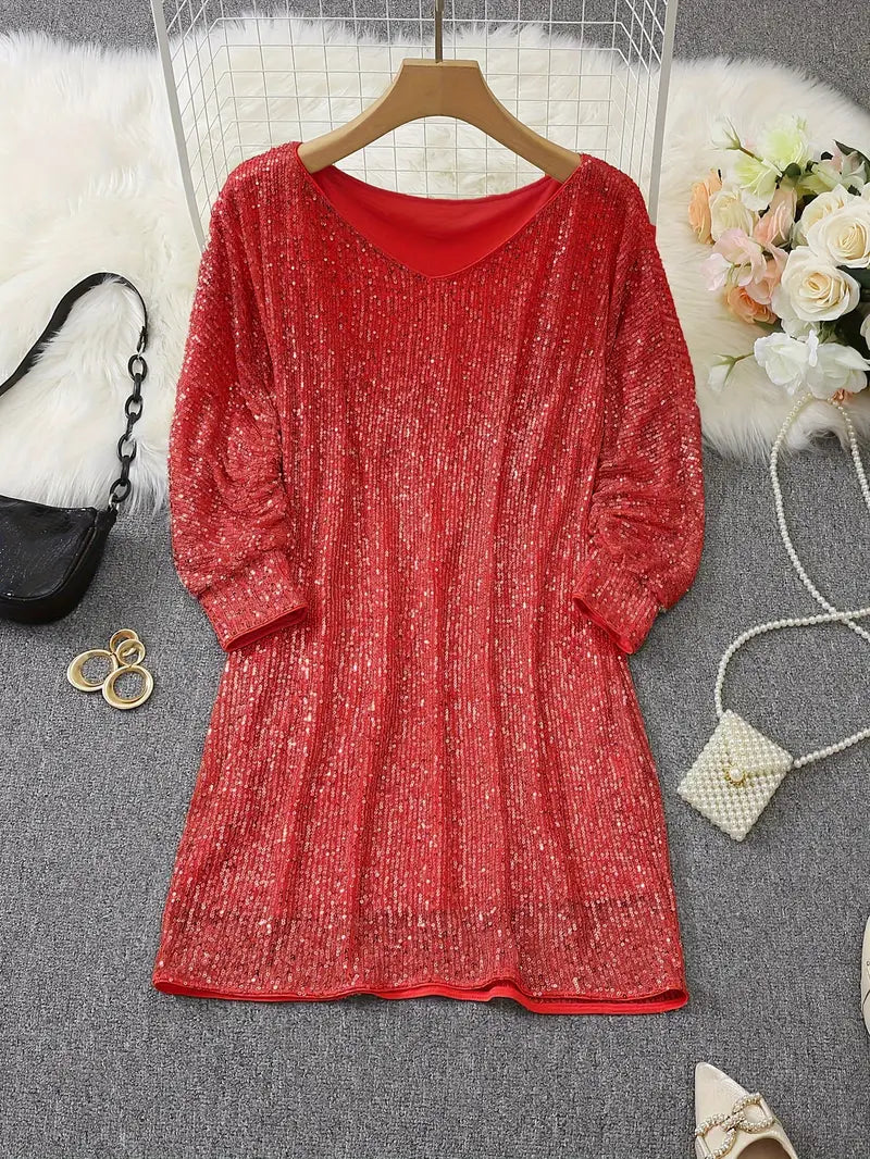 Sequin Mini Dress | Long Sleeve with Relaxed Fit