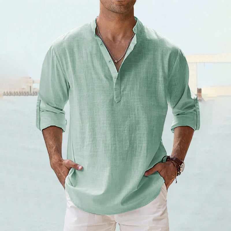 Men's Casual Henley Shirt | Vintage Long Sleeve Grandad