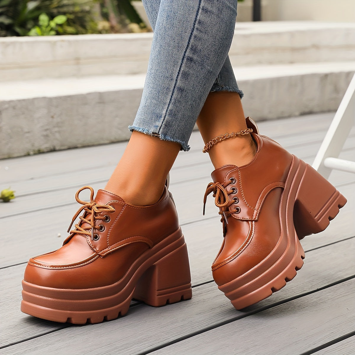 Chunky Block Heel Oxford Boots