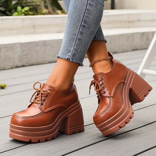 Chunky Block Heel Oxford Boots