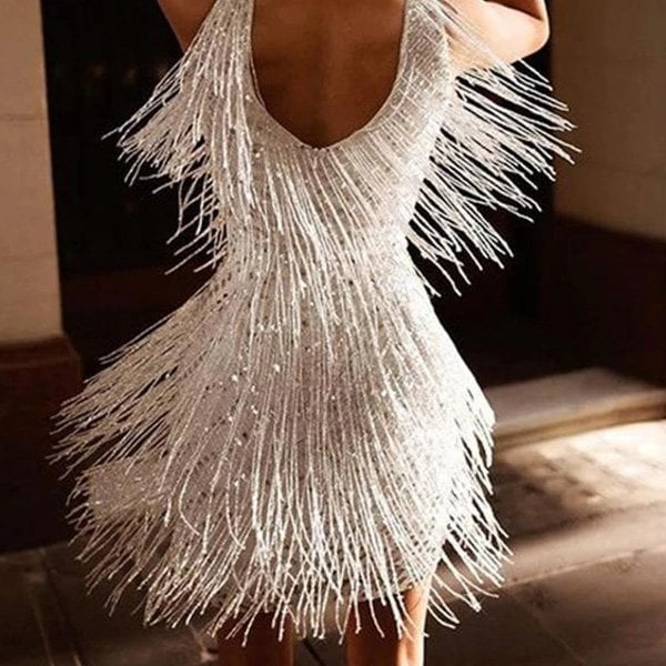 Party Mini Dress | Fringe Detail with V Neck