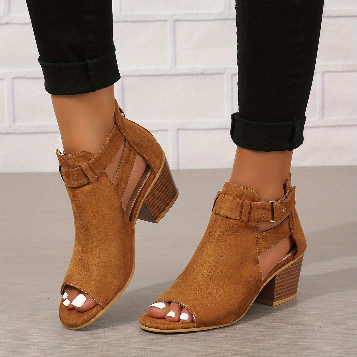 Elegant Peep-Toe Block Heel Sandals