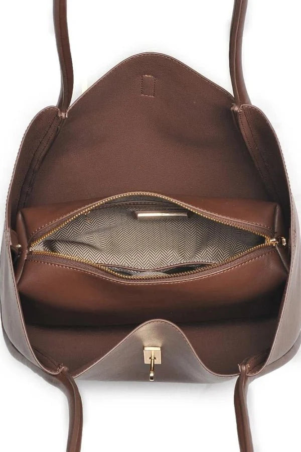 Long Handle Pouch Set Leather Tote Bag