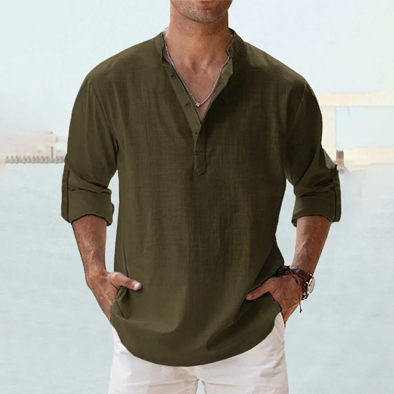 Men's Casual Henley Shirt | Vintage Long Sleeve Grandad