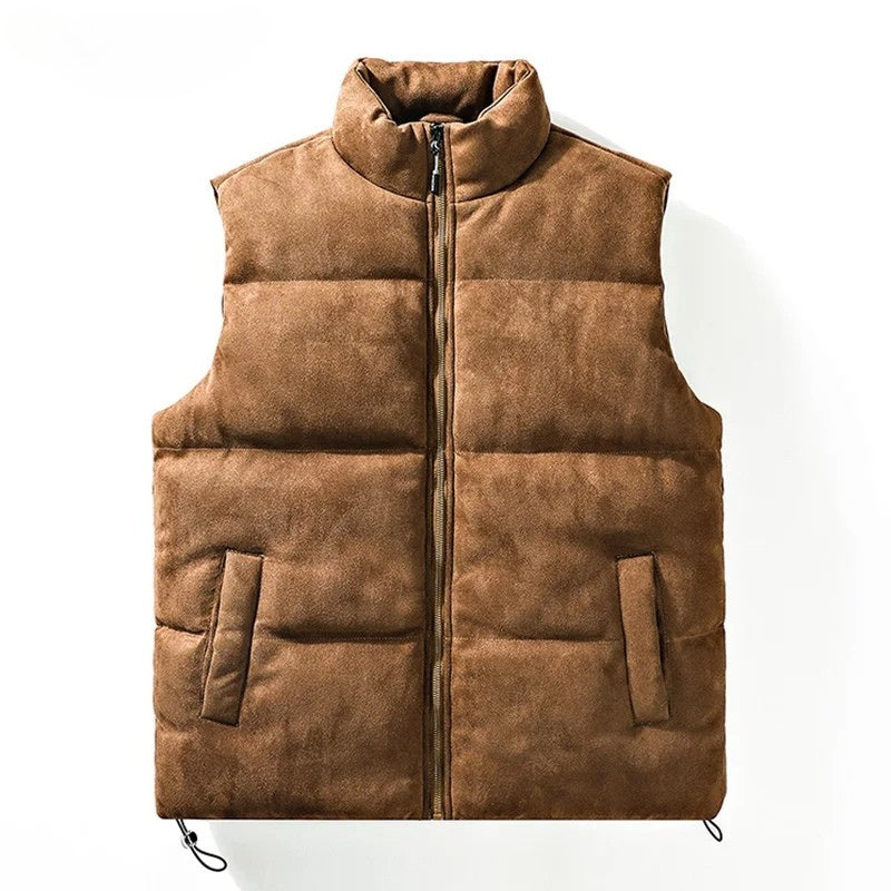 Puffer Vest Gilet Zip-Up Suede-Look