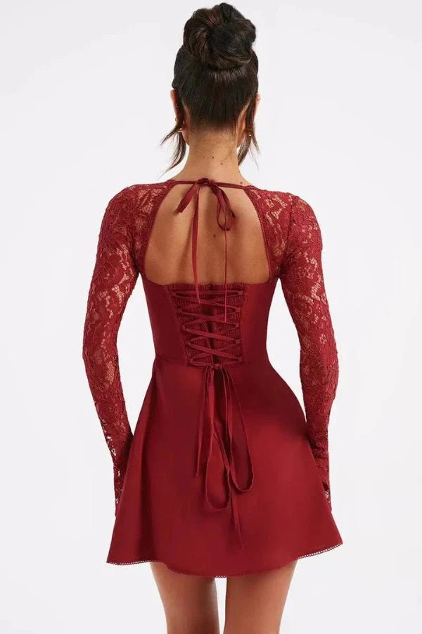 Women's Lace Long Sleeve Mini Dress