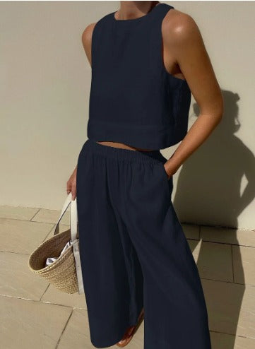 Two Piece Linen Set Women's Wide Leg