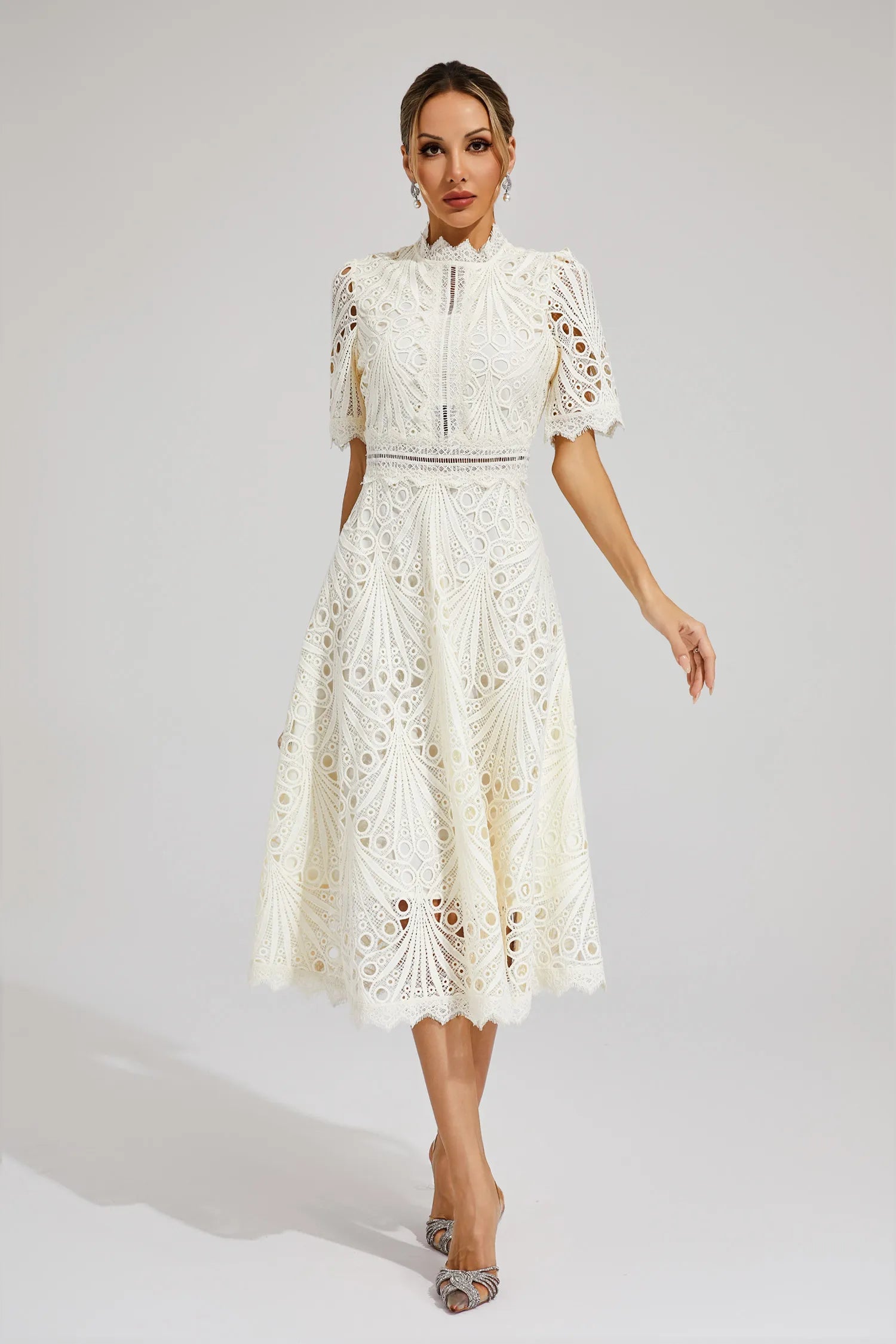 Women's Lace High Neck Midi Dress