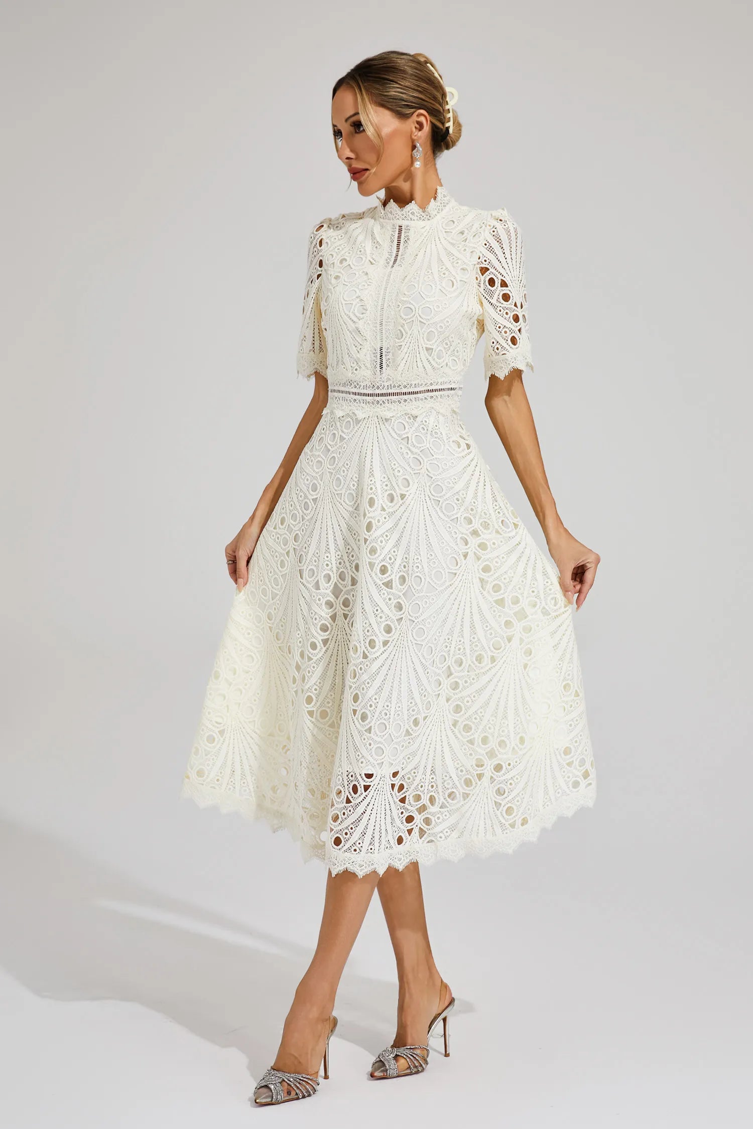 Women's Lace High Neck Midi Dress