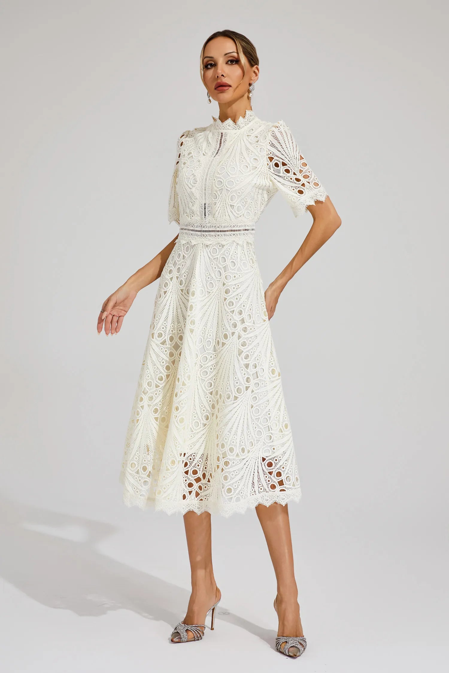 Women's Lace High Neck Midi Dress