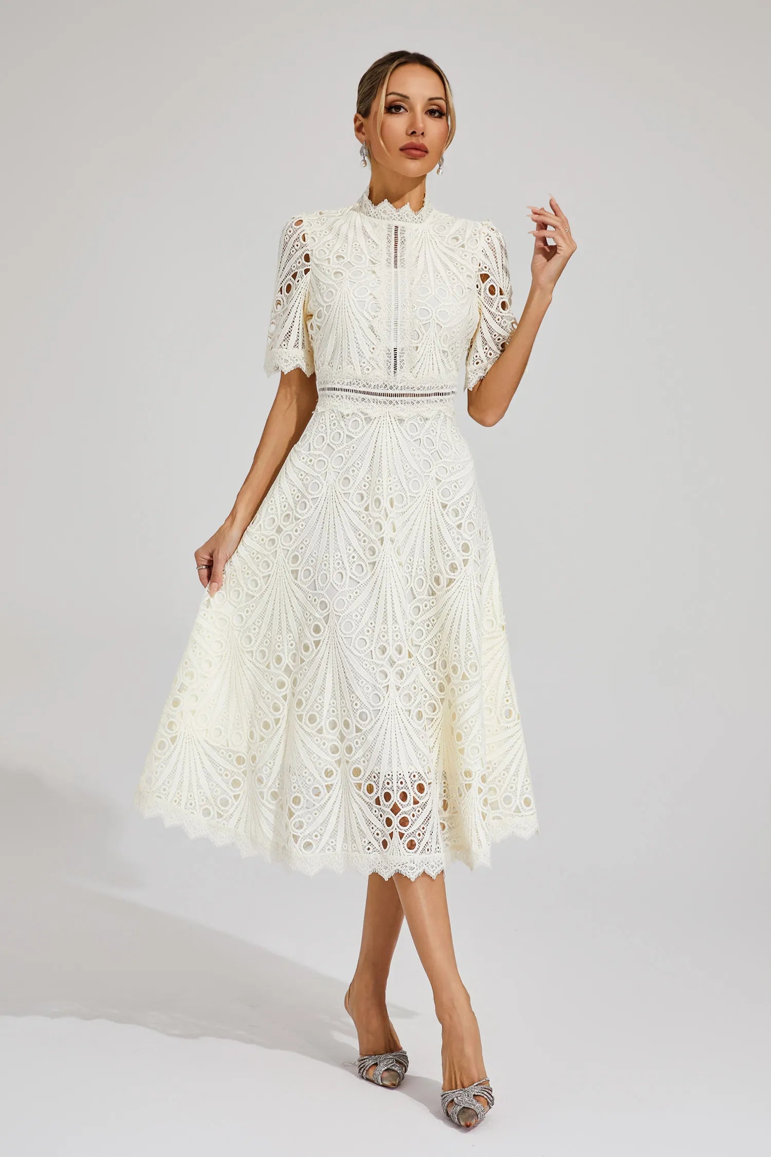 Women's Lace High Neck Midi Dress
