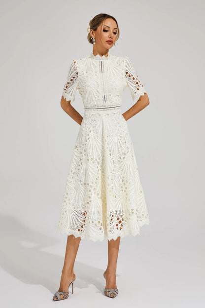 Women's Lace High Neck Midi Dress