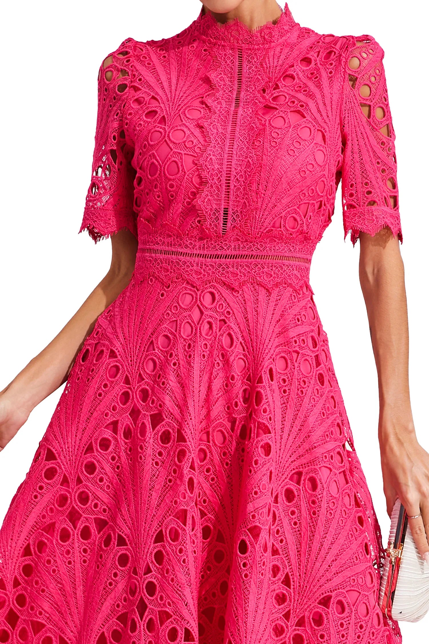 Women's Lace High Neck Midi Dress